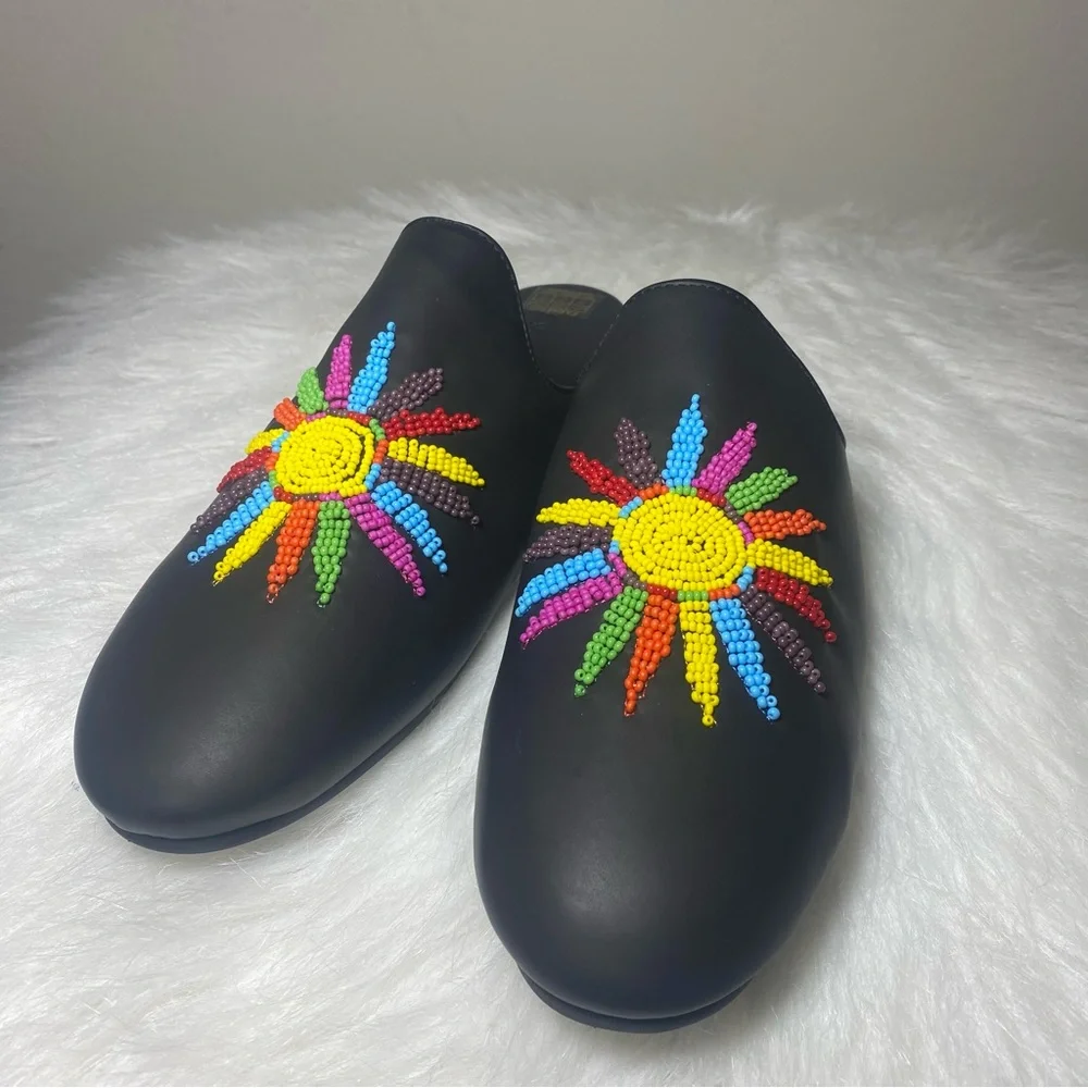 FARM Rio Black Sunshine Flat Mules with Colorful Bead Design Sz 10 - Picture 10 of 10